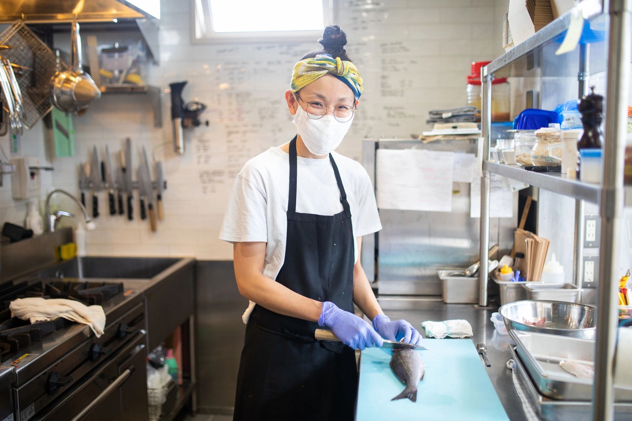 Japanese female chef in a professional kitchen